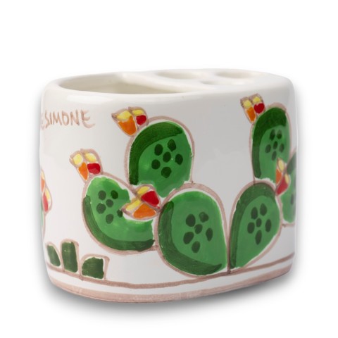 Portaspazzolini artigianale mano Fichi d'India ceramiche de simone Portaspazzolini artigianale mano Fichi d'India ceramiche de simone